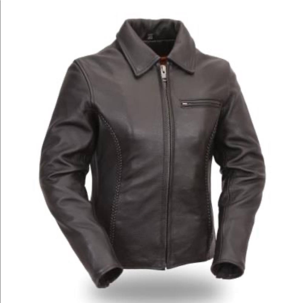 Leather cruiser style motorcycle jacket